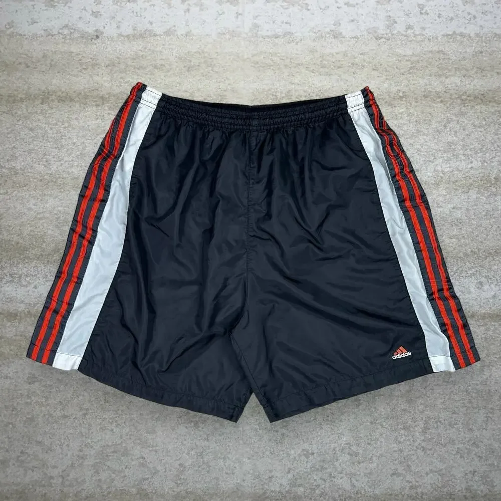 Vintage 90s Adidas Swim Trunks Mens XL Black Orange Three Stripes 8